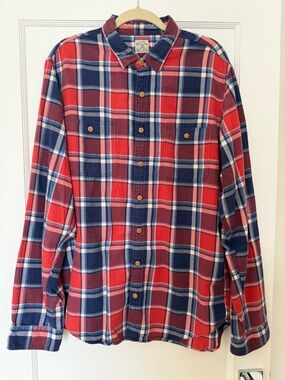 J. Crew Men's Red, Blue & White Plaid Flannel Button-Down XL/Tall 100% cotton